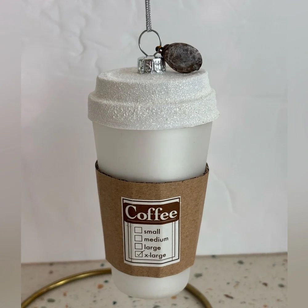 White‎ To Go Coffee Cup Glass Holiday Christmas Ornament